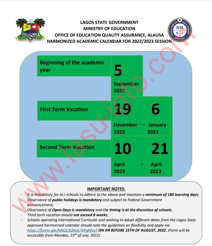 Lagos State Schools Calendar 2022 2023 Official Version 